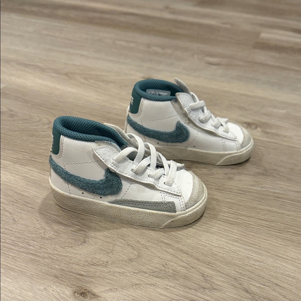 Nike Kids White and Teal High-Top Sneakers